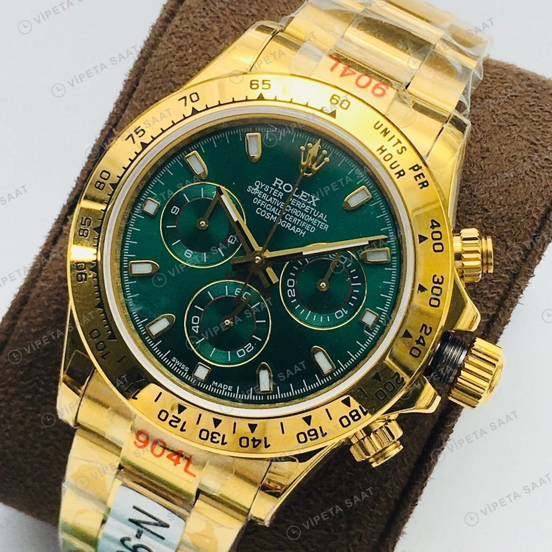 Rolex Daytona Kronograf Yeşil Kadran Gold 40mm Super Clone ETA Eta Saat detay 8