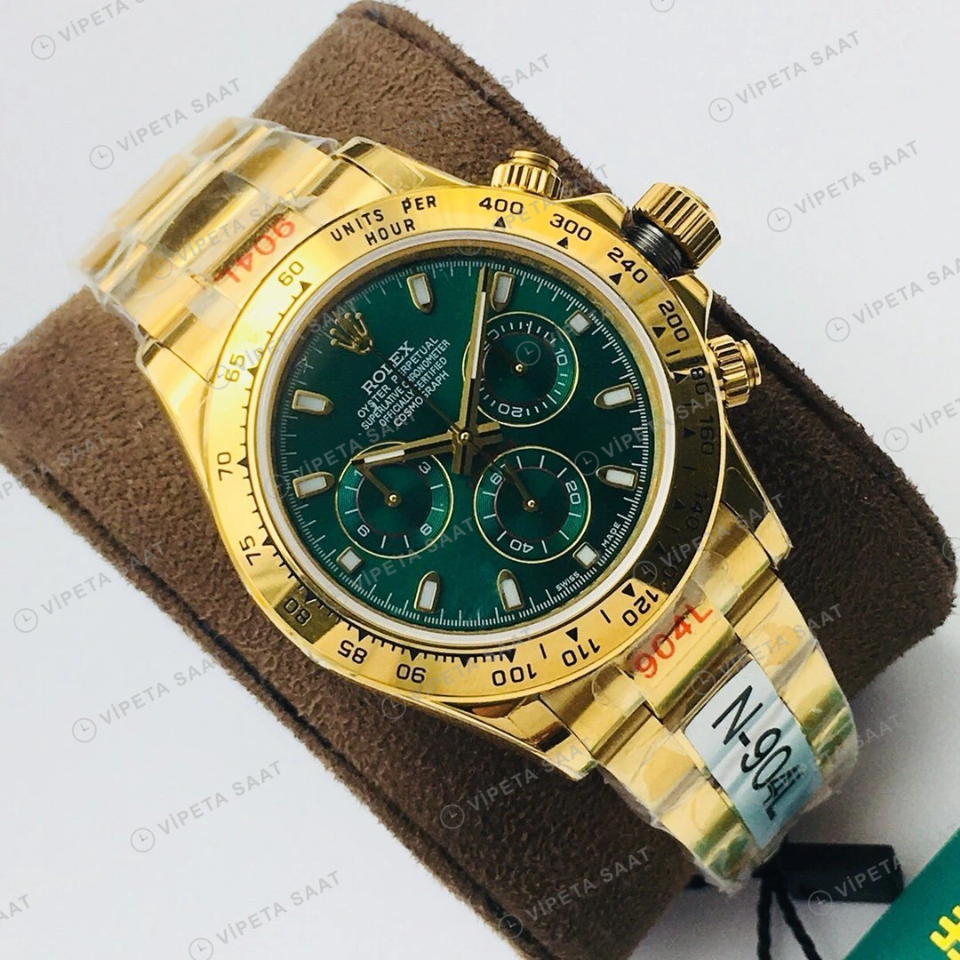 Rolex Daytona Kronograf Yeşil Kadran Gold 40mm Super Clone ETA Eta Saat detay 9