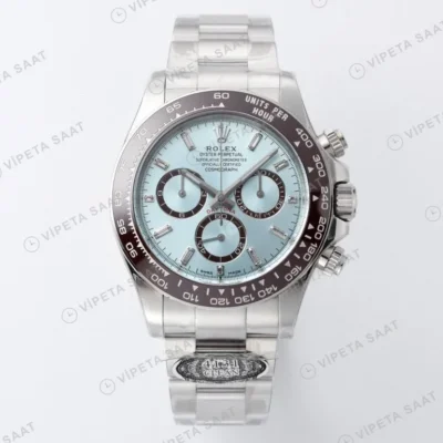 Rolex Daytona 116506 Baget Platin Gümüş Oyster Clean Factory Super Clone ETA Saat karşıdan görünüm