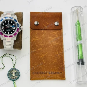 Rolex GMT-Master II Siyah Kadran Taşlı Bezel Çelik Super Clone ETA Eta Saat karşıdan görünüm