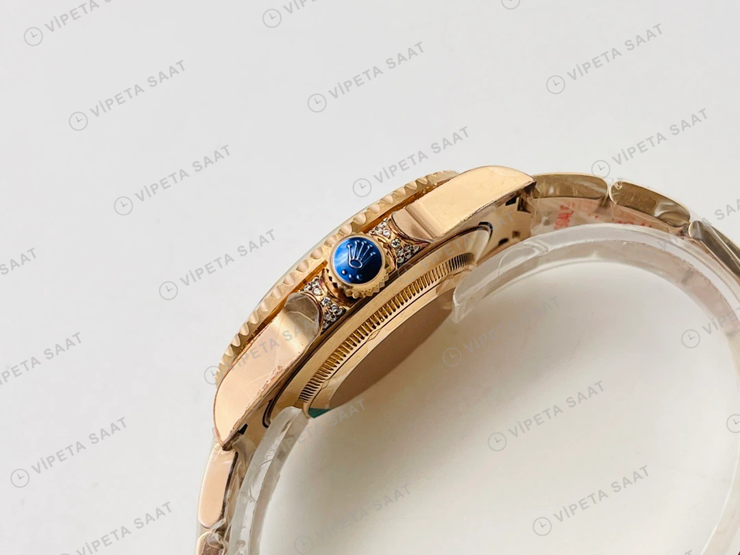 Rolex GMT-Master II Siyah Kadran Taşlı Bezel Gold 40mm Super Clone ETA Eta Saat yan görünüm