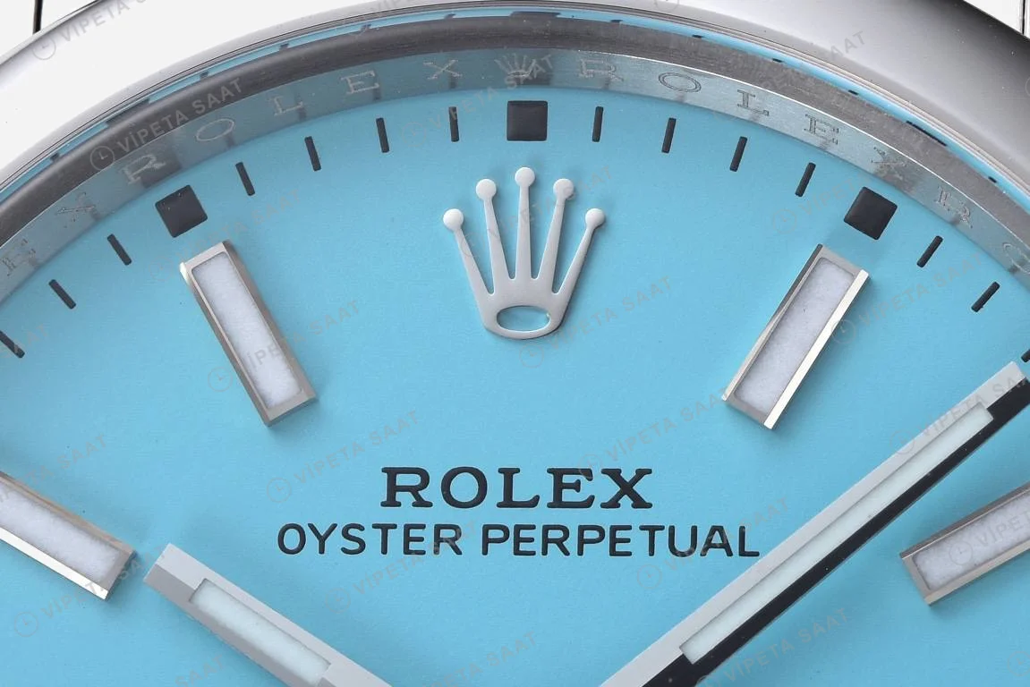 Rolex Oyster Perpetual Tiffany Turkuaz 41mm Super Clone ETA Saat detay 4