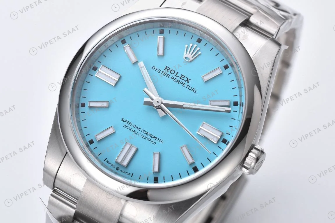 Rolex Oyster Perpetual Tiffany Turkuaz 41mm Super Clone ETA Saat detay 5