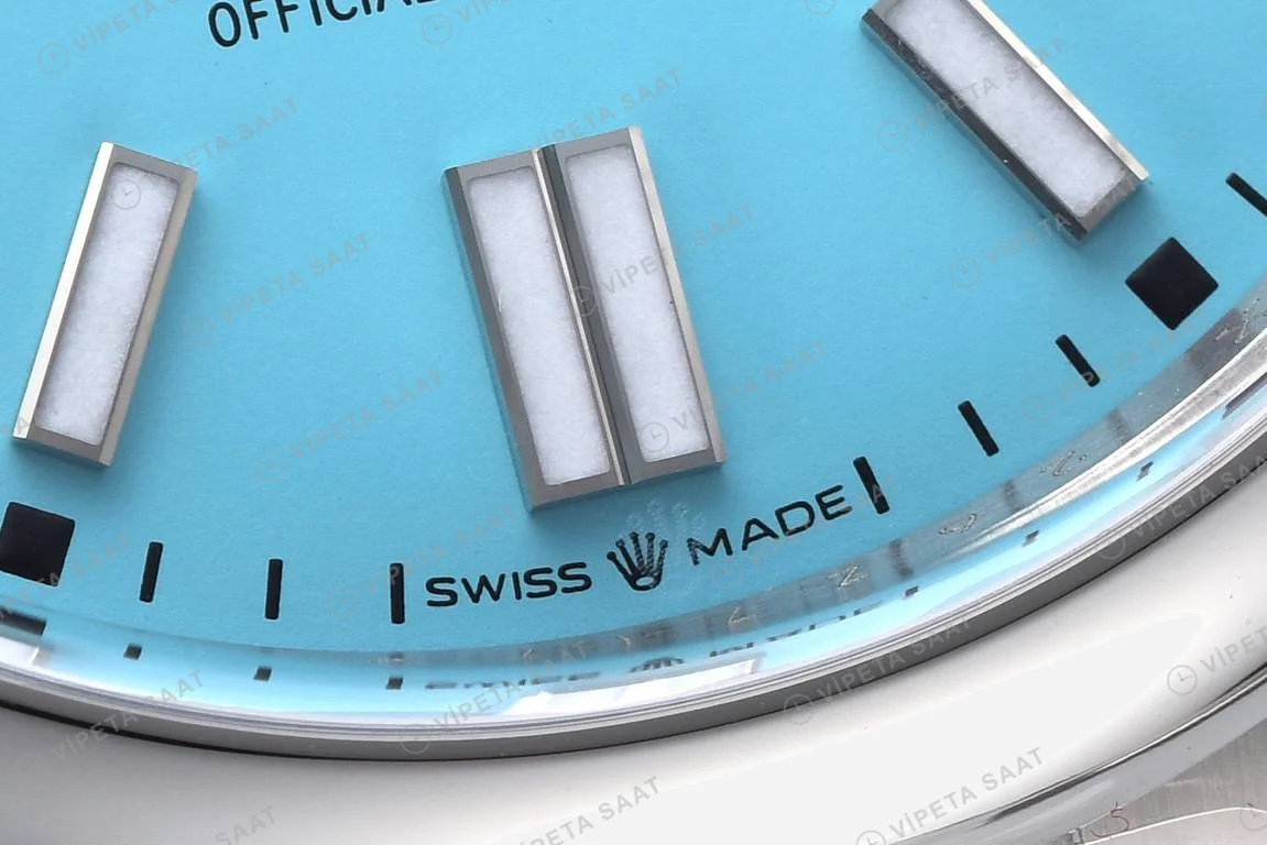 Rolex Oyster Perpetual Tiffany Turkuaz 41mm Super Clone ETA Saat detay 6