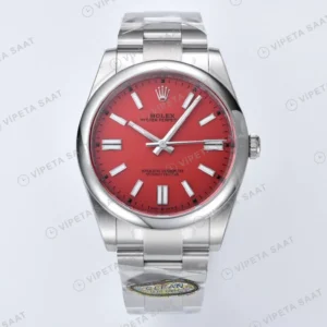 Rolex Oyster Perpetual Kırmızı 41mm Clean Factory Super Clone ETA Saat karşıdan görünüm