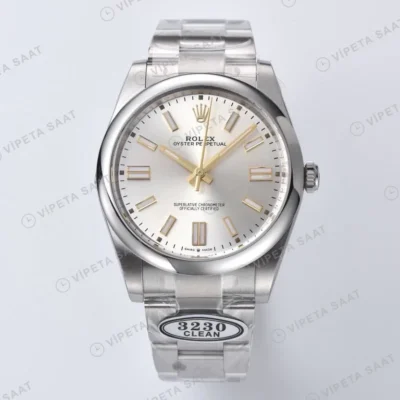 Rolex Oyster Perpetual Gümüş 41mm Clean Factory Super Clone ETA Saat karşıdan görünüm