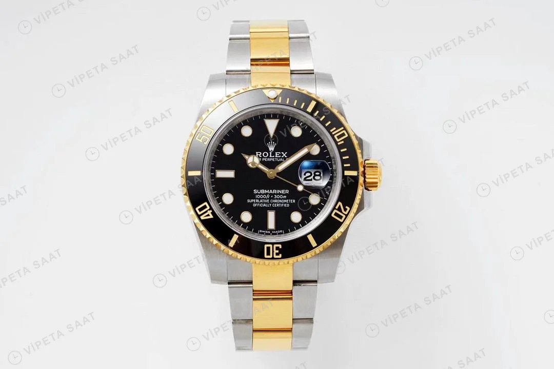 Rolex Submariner 116613LN 18K Altın Kaplama Siyah Kadran Super Clone ETA Saat karşıdan görünüm