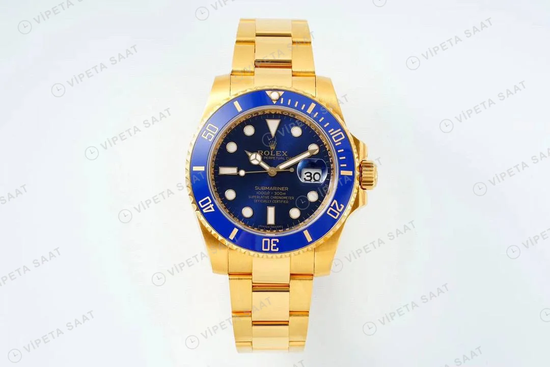 Rolex Submariner 116618LB 18K Mavi 40mm Super Clone ETA Saat karşıdan görünüm