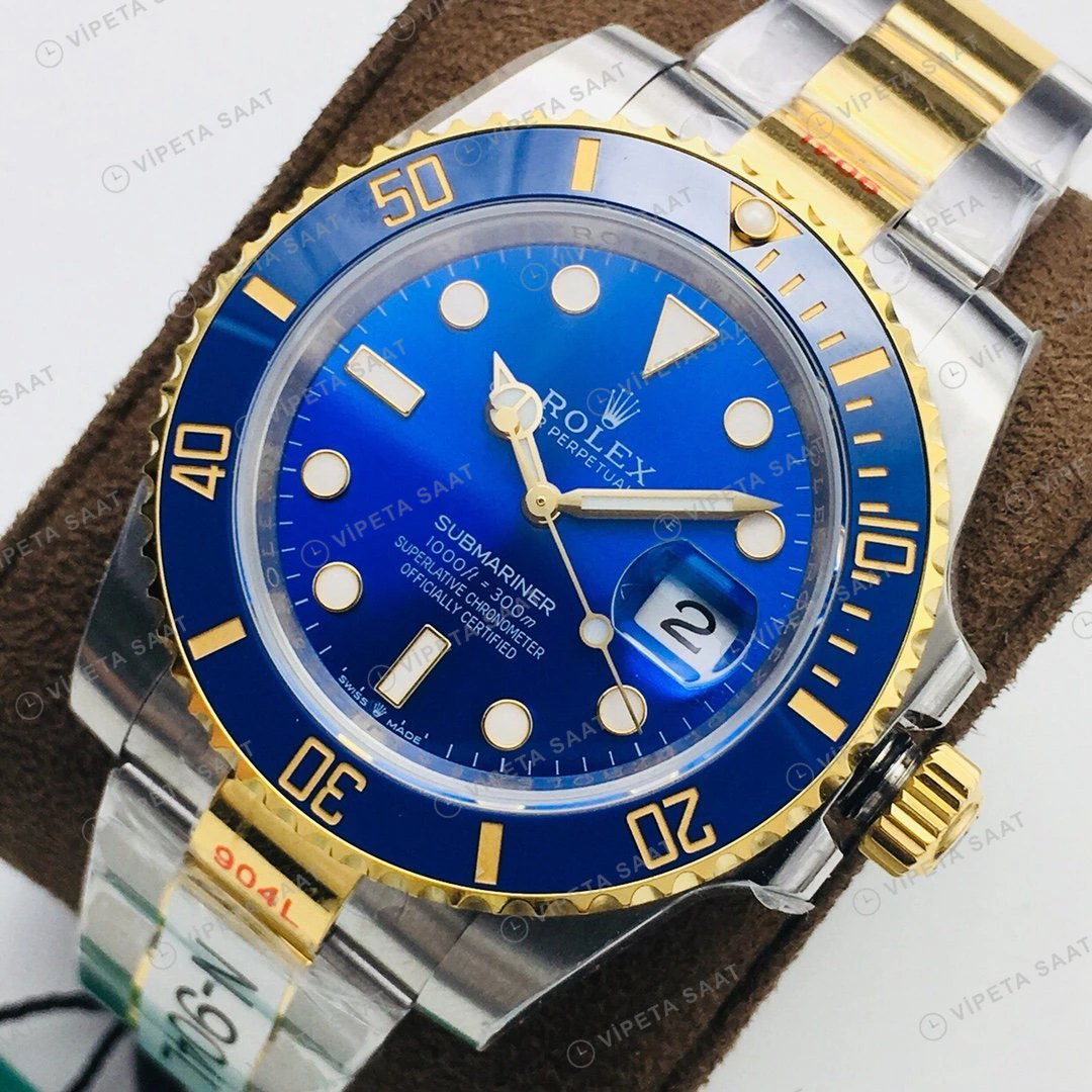 Rolex Submariner Mavi Kadran Çelik Gold 40mm Super Clone ETA Eta Saat detay 6