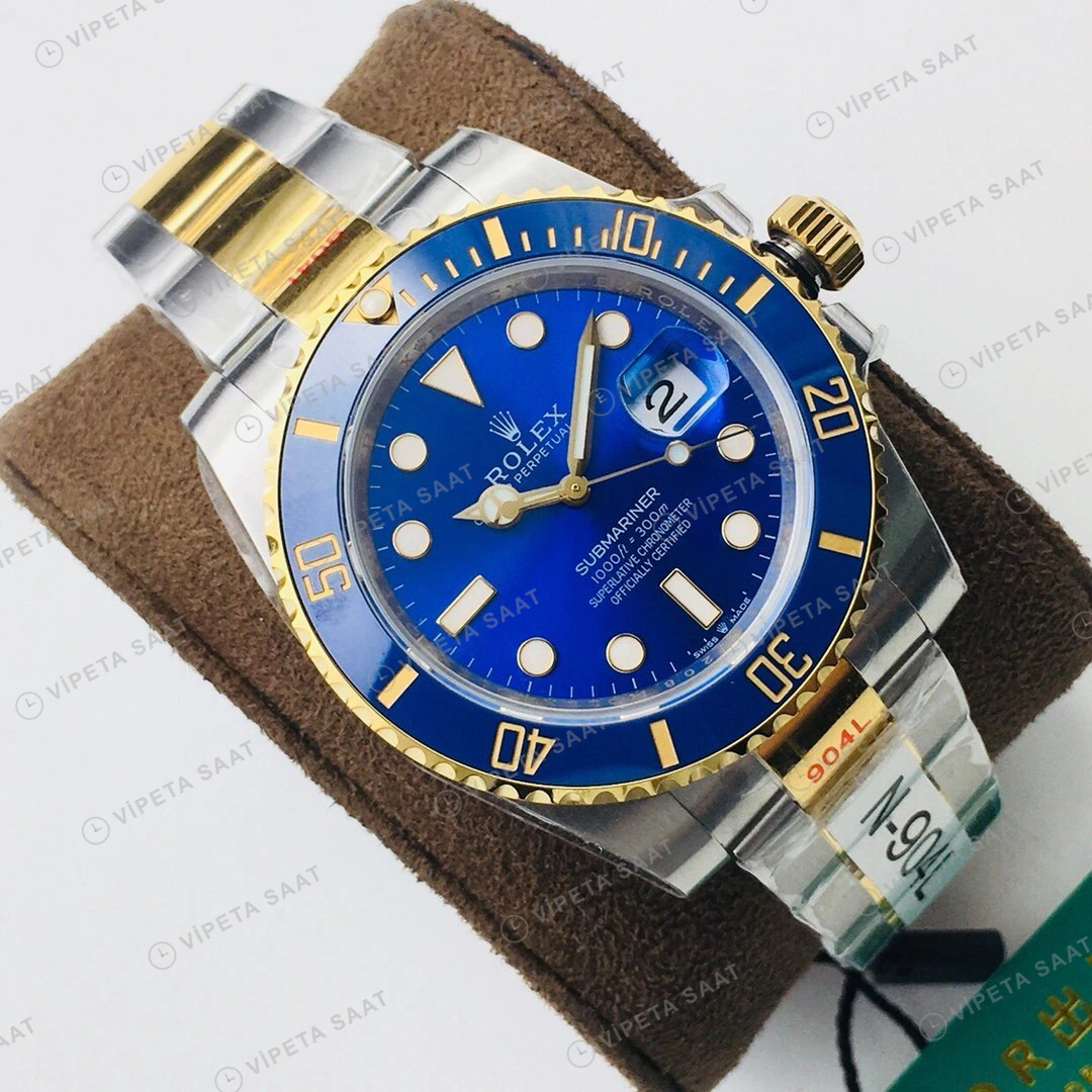 Rolex Submariner Mavi Kadran Çelik Gold 40mm Super Clone ETA Eta Saat detay 8