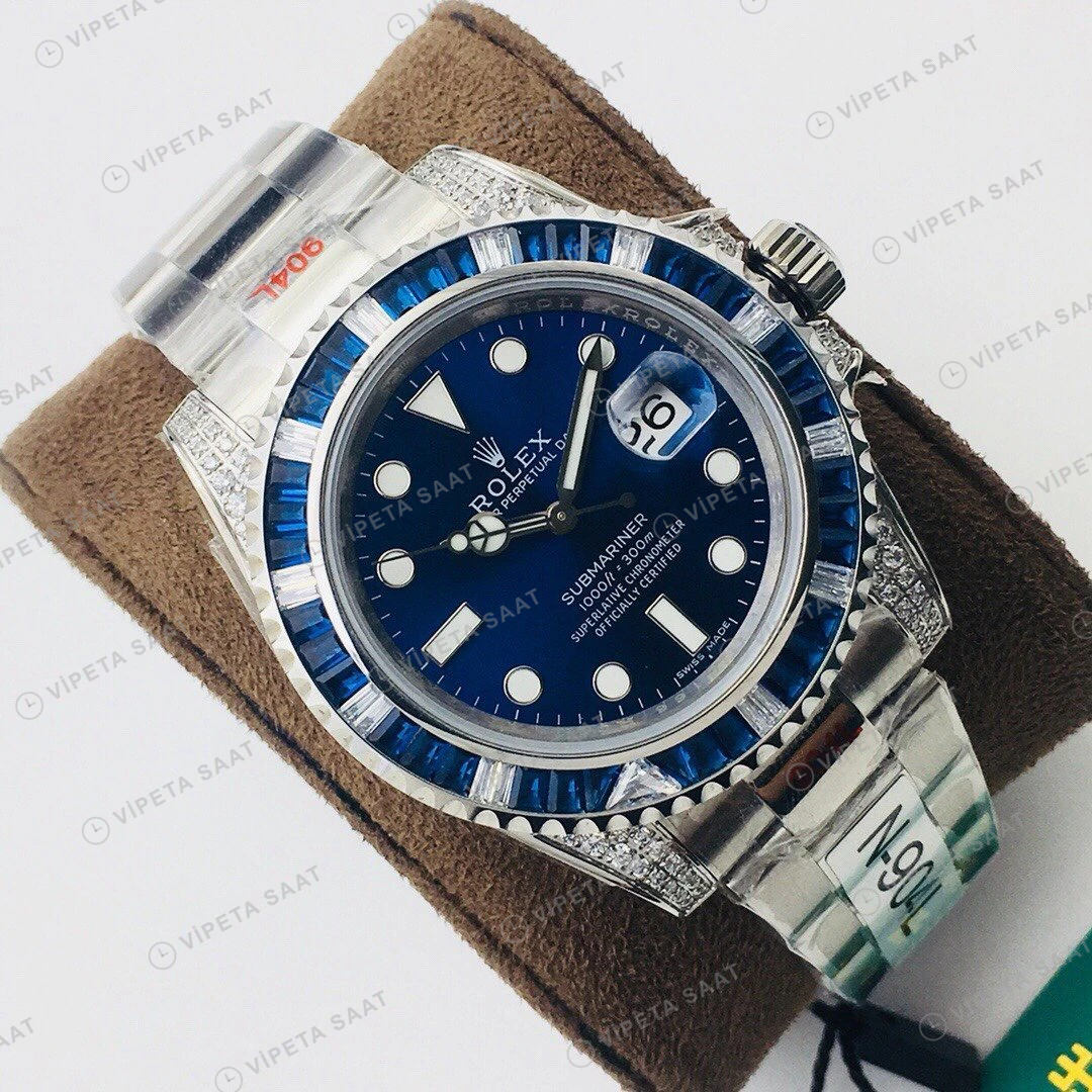 Rolex Submariner Mavi Kadran Taşlı Bezel Çelik 40mm Super Clone ETA Eta Saat detay 6