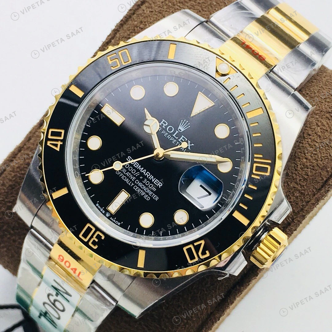 Rolex Submariner Siyah Kadran Çelik Gold 40mm Super Clone ETA Eta Saat detay 6