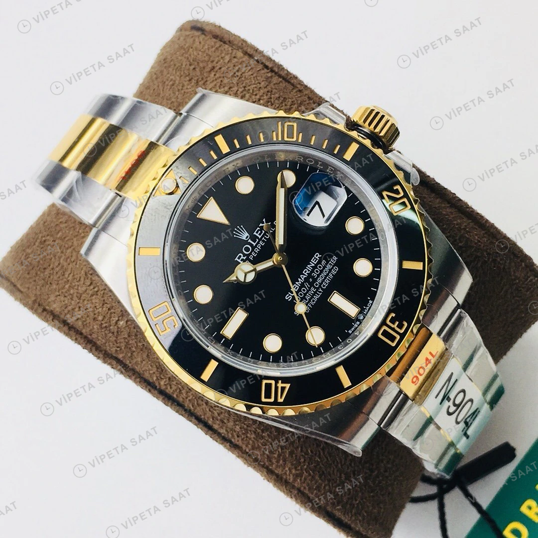Rolex Submariner Siyah Kadran Çelik Gold 40mm Super Clone ETA Eta Saat detay 8