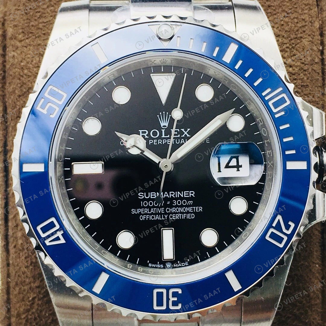 Rolex Submariner Siyah Kadran Mavi Bezel Çelik 40mm Super Clone ETA Eta Saat detay 4