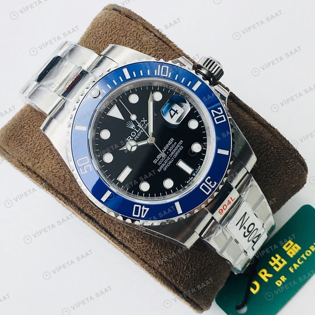 Rolex Submariner Siyah Kadran Mavi Bezel Çelik 40mm Super Clone ETA Eta Saat detay 9