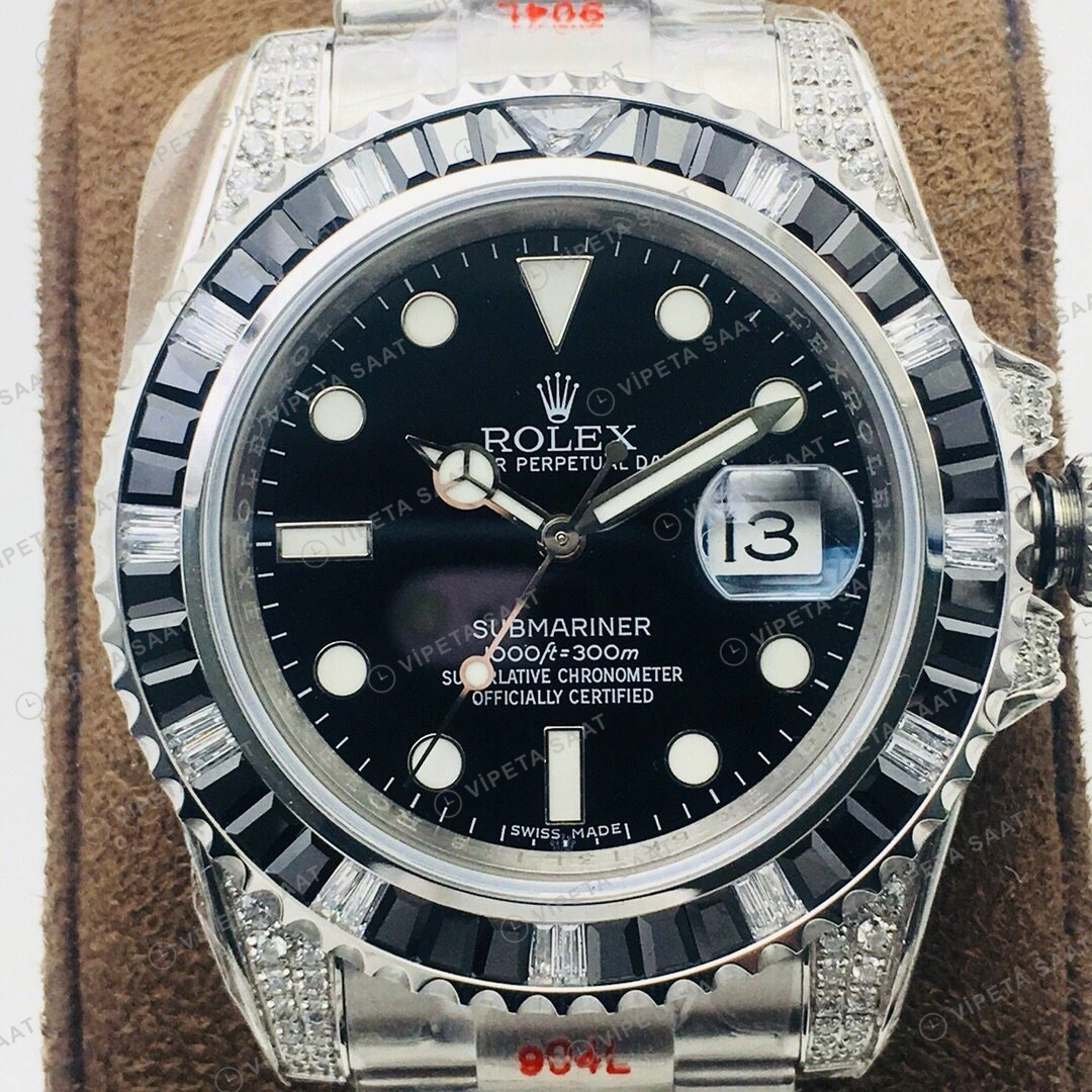 Rolex Submariner Siyah Kadran Taşlı Bezel Çelik 40mm Super Clone ETA Eta Saat detay 3