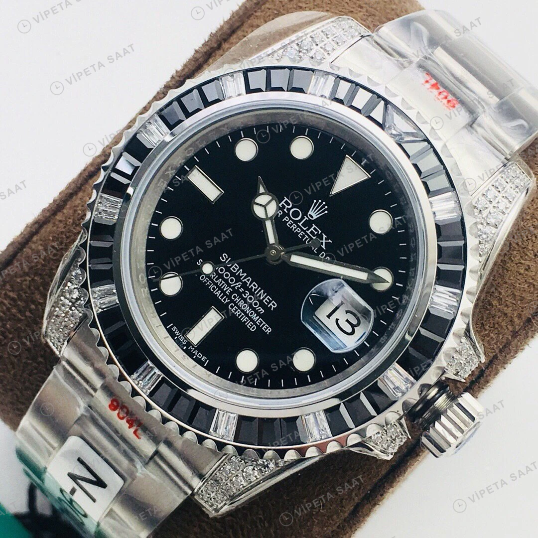 Rolex Submariner Siyah Kadran Taşlı Bezel Çelik 40mm Super Clone ETA Eta Saat detay 5