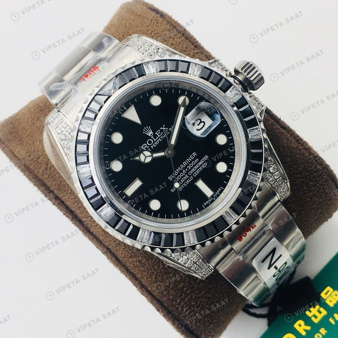 Rolex Submariner Siyah Kadran Taşlı Bezel Çelik 40mm Super Clone ETA Eta Saat detay 6
