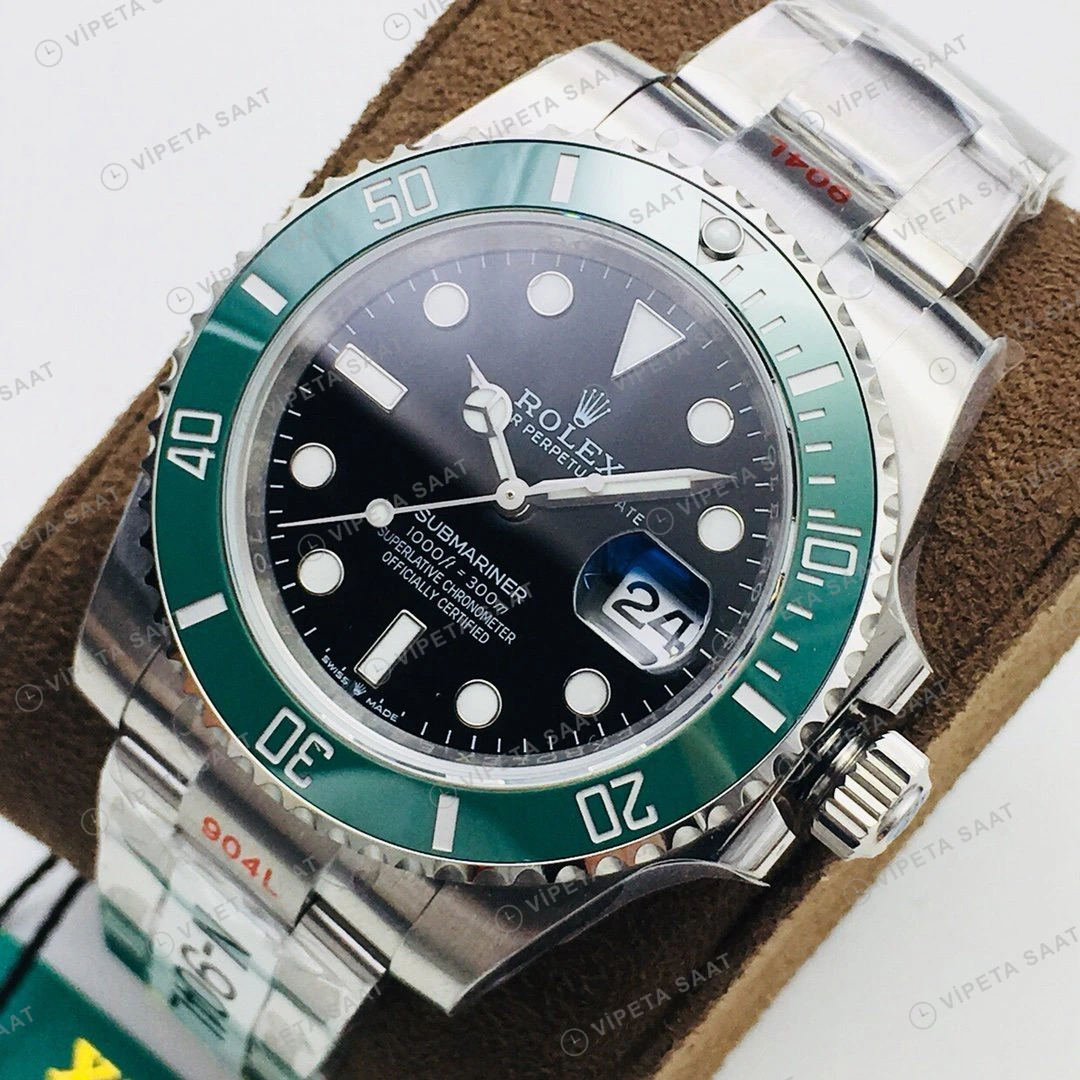 Rolex Submariner Siyah Kadran Yeşil Bezel Çelik 40mm Super Clone ETA Eta Saat detay 8
