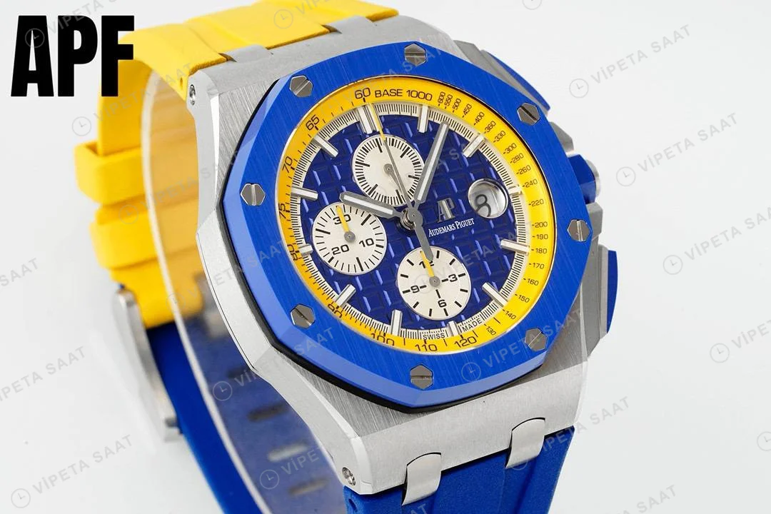 Audemars Piguet Royal Oak Offshore Novelty 44mm Ukraine Flag Blue Yellow 26400 Super Clone ETA Saat detay 5