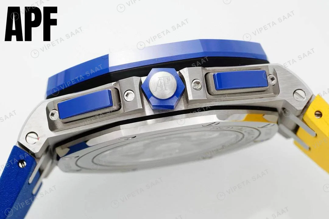 Audemars Piguet Royal Oak Offshore Novelty 44mm Ukraine Flag Blue Yellow 26400 Super Clone ETA Saat detay 6