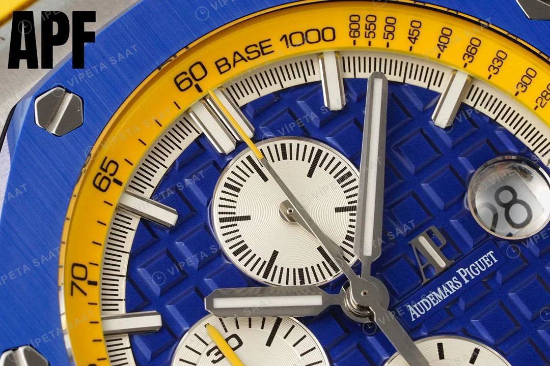 Audemars Piguet Royal Oak Offshore Novelty 44mm Ukraine Flag Blue Yellow 26400 Super Clone ETA Saat detay 8