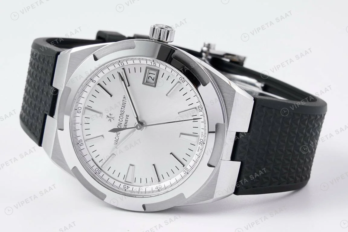 Vacheron Constantin Overseas Beyaz Kadran Super Clone ETA Silikon Kordon 41mm Saat Eta Saat detay 5