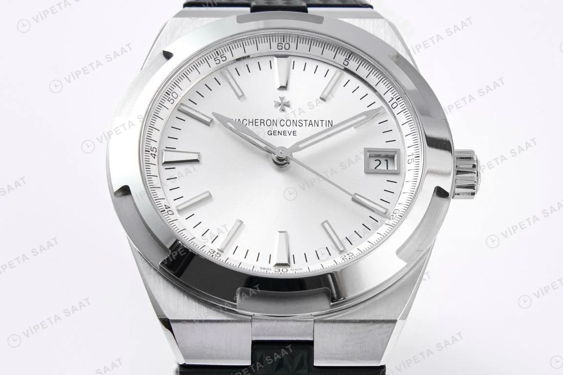 Vacheron Constantin Overseas Beyaz Kadran Super Clone ETA Silikon Kordon 41mm Saat Eta Saat detay 6