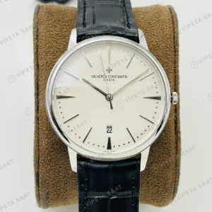 Vacheron Constantin Patrimony Beyaz Kadran Çelik Deri Kordon Super Clone ETA Eta Saat yan görünüm