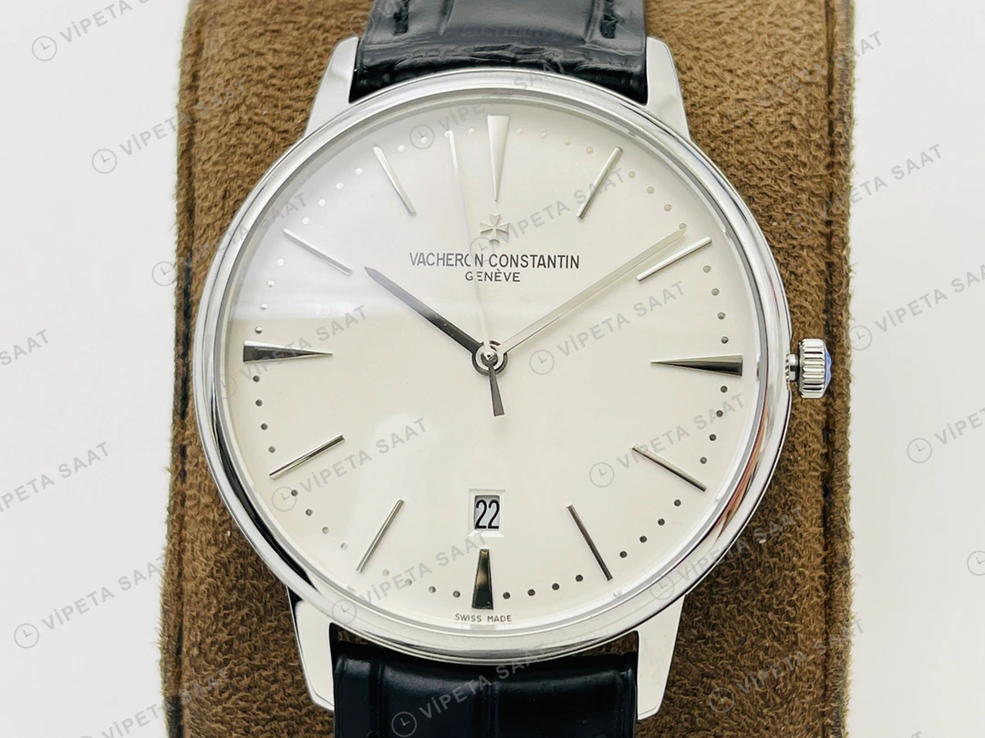 Vacheron Constantin Patrimony Beyaz Kadran Çelik Deri Kordon Super Clone ETA Eta Saat detay 3