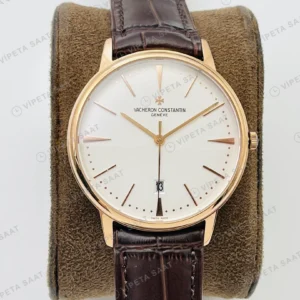 Vacheron Constantin Patrimony Beyaz Kadran Rose Gold Deri Kordon Super Clone ETA Eta Saat detay 5