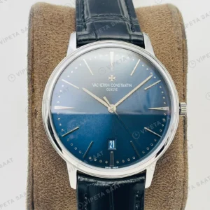 Vacheron Constantin Patrimony Mavi Kadran Çelik Deri Kordon Super Clone ETA Eta Saat yan görünüm