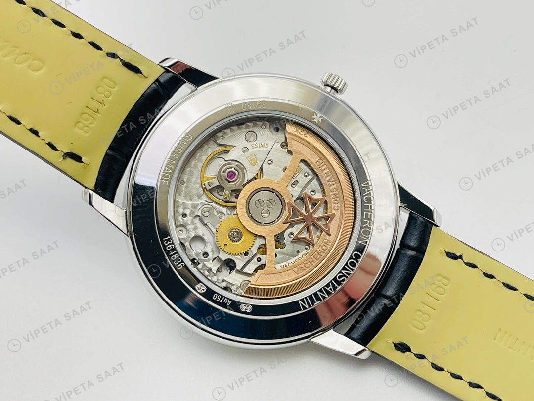 Vacheron Constantin Patrimony Mavi Kadran Çelik Deri Kordon Super Clone ETA Eta Saat detay 5