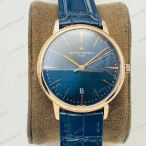 Vacheron Constantin Patrimony Mavi Kadran Rose Gold Deri Kordon Super Clone ETA Eta Saat detay 3