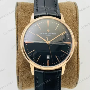 Vacheron Constantin Patrimony Siyah Kadran Rose Gold Deri Kordon Super Clone ETA Eta Saat yan görünüm