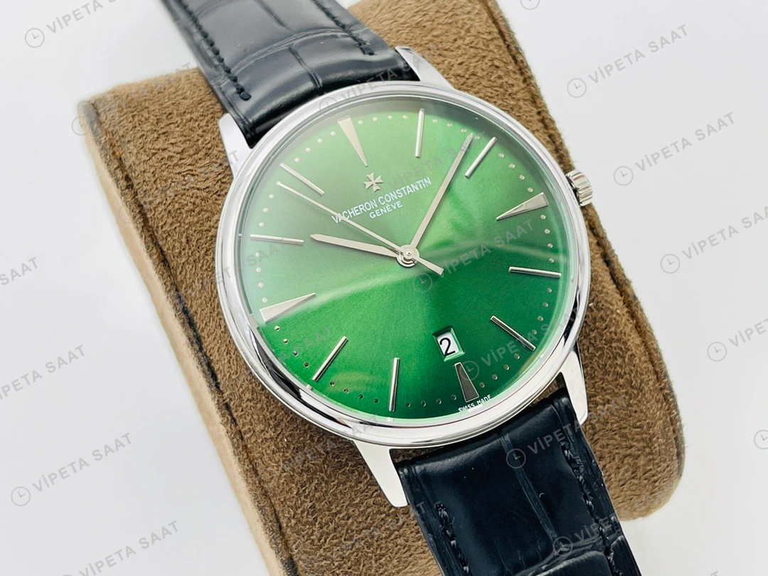 Vacheron Constantin Patrimony Yeşil Kadran Çelik Deri Kordon Super Clone ETA Eta Saat detay 4