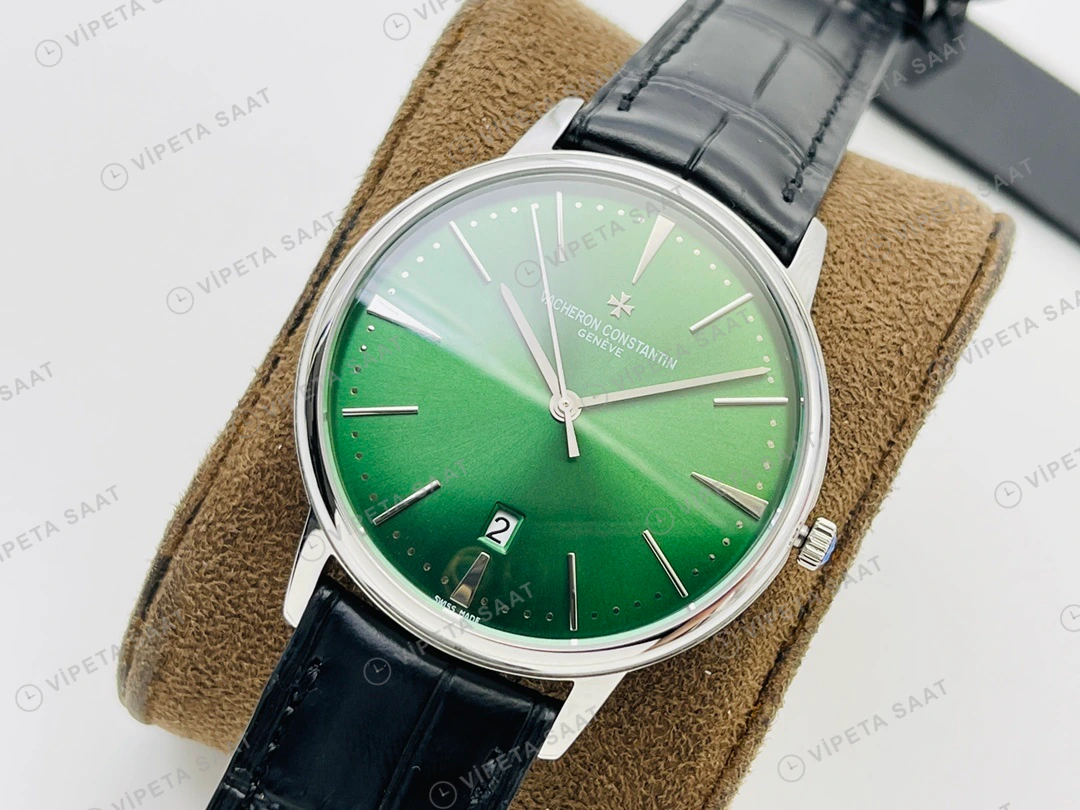 Vacheron Constantin Patrimony Yeşil Kadran Çelik Deri Kordon Super Clone ETA Eta Saat detay 5