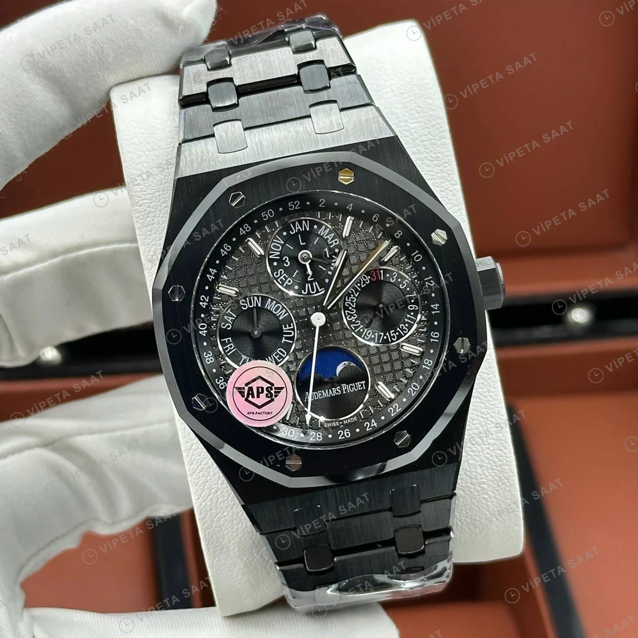 Audemars Piguet 26401ST Siyah Kadranlı Skeleton Chronograph Bilezik Super Clone ETA Saat ürün görseli 1