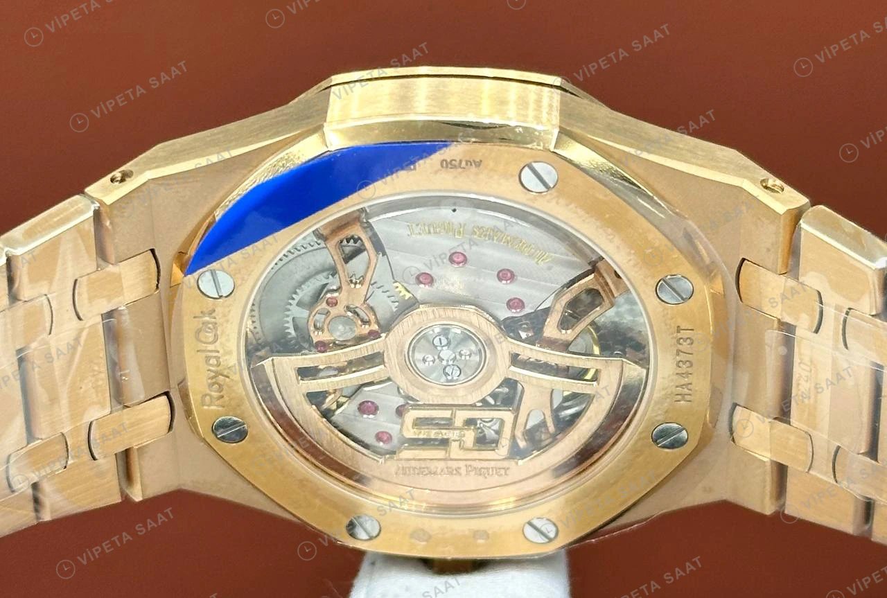 Audemars Piguet 16202OR Gri Kadranlı Jumbo 50. Yıl Rose Gold Super Clone ETA Saat detay 3