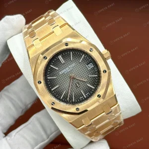 Audemars Piguet 16202OR Gri Kadranlı Jumbo 50. Yıl Rose Gold Super Clone ETA Saat detay 6