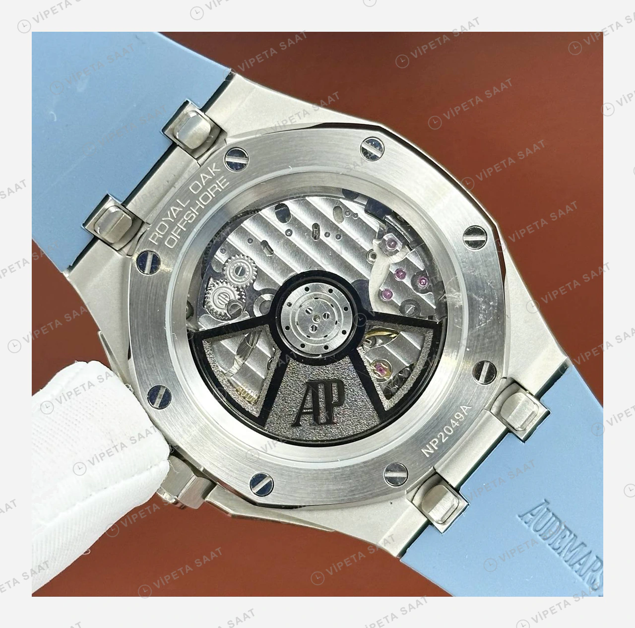 Audemars Piguet Royal Oak Buz Mavisi Kadran Kauçuk Super Clone ETA Eta Saat detay 5