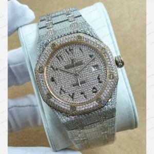 Audemars Piguet Royal Oak Elmas Taşlı Çelik Pave Lüks Super Clone ETA Eta Saat detay 6