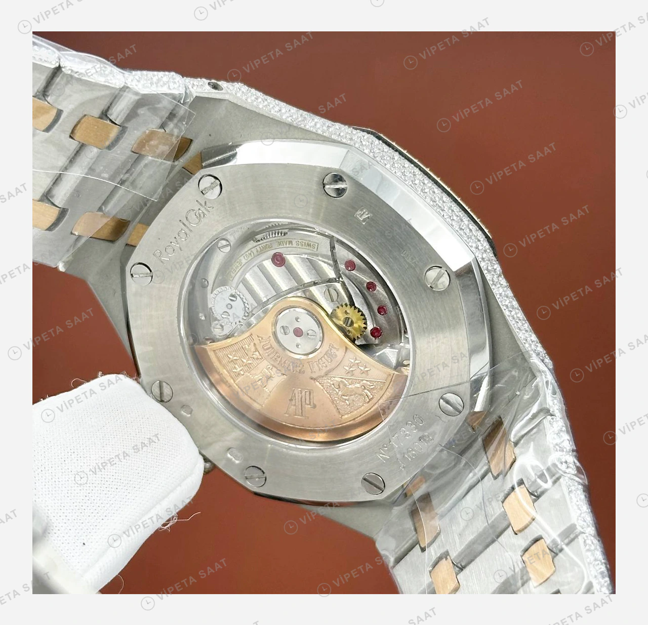 Audemars Piguet Royal Oak Elmas Taşlı Rose Gold Pave Super Clone ETA Eta Saat detay 3