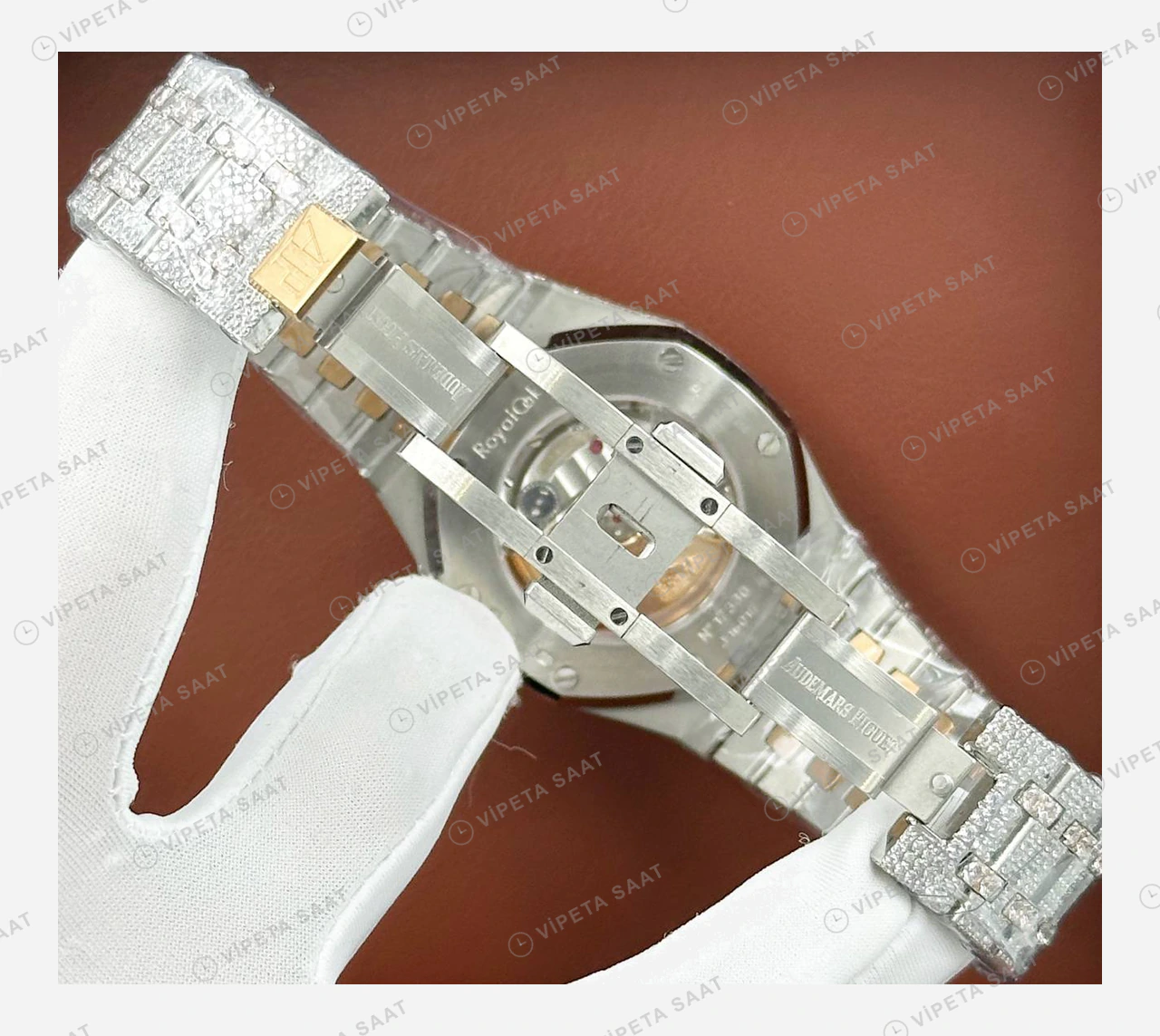 Audemars Piguet Royal Oak Elmas Taşlı Rose Gold Pave Super Clone ETA Eta Saat detay 4