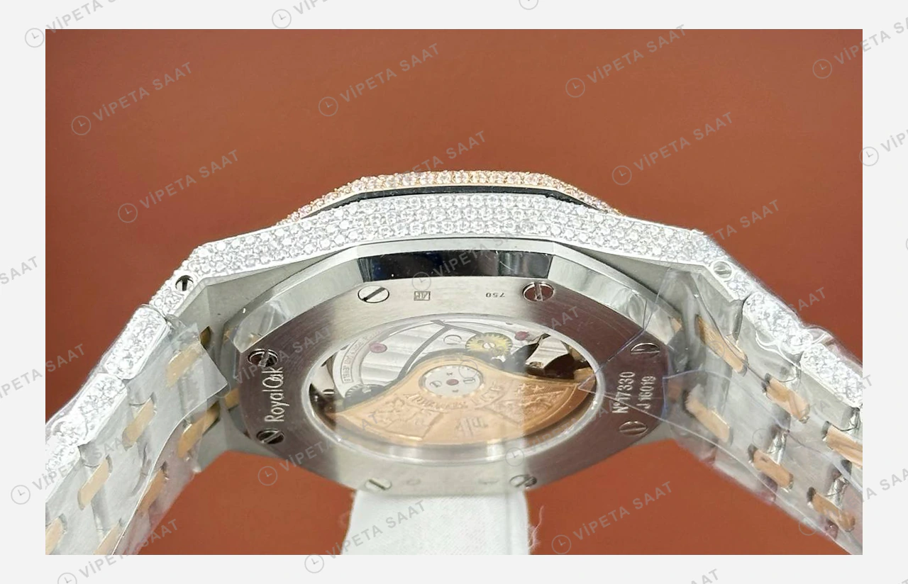 Audemars Piguet Royal Oak Elmas Taşlı Rose Gold Pave Super Clone ETA Eta Saat detay 6