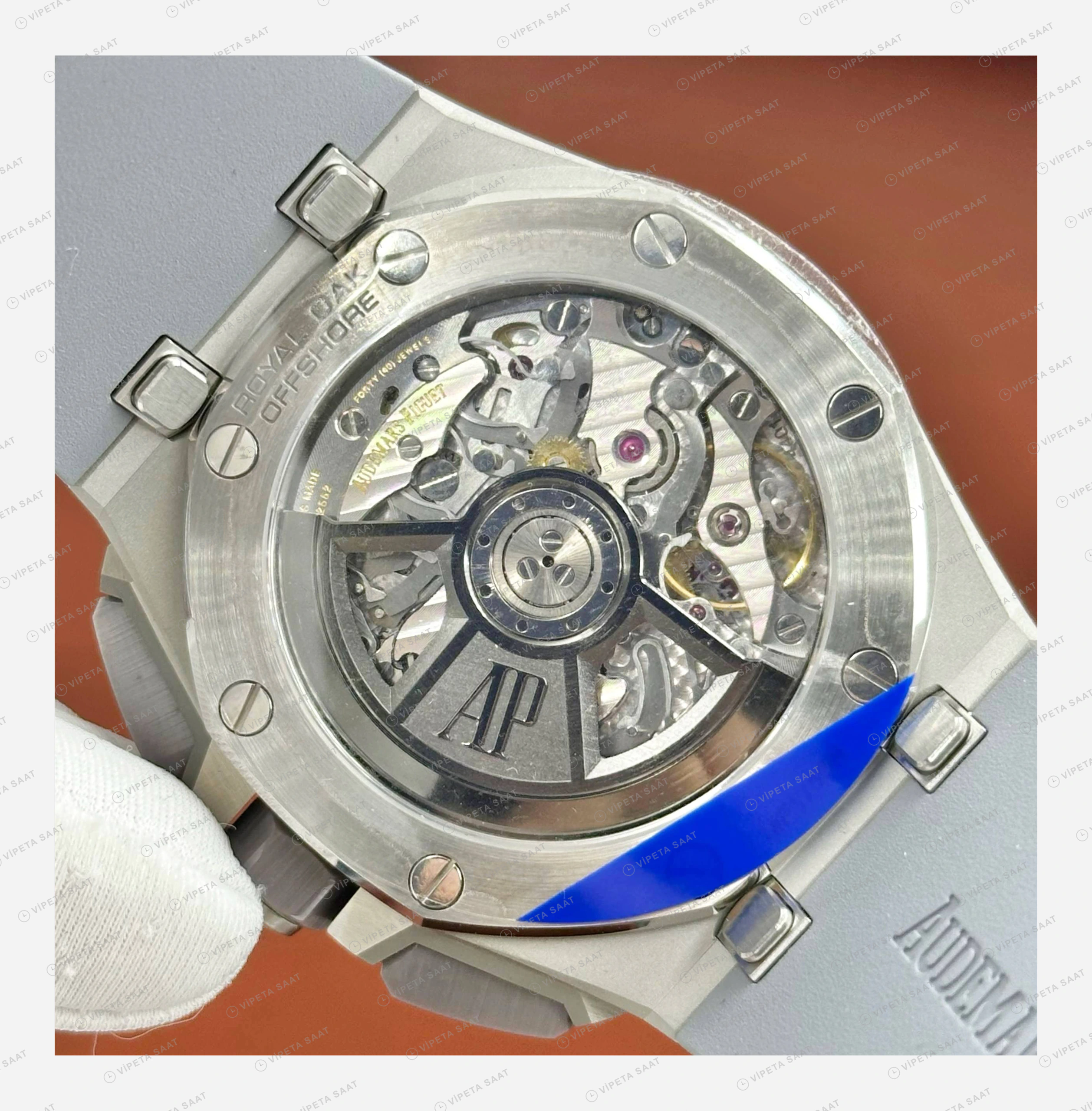 Audemars Piguet Royal Oak Gümüş Mavi Kronograf Çelik Super Clone ETA Eta Saat detay 5