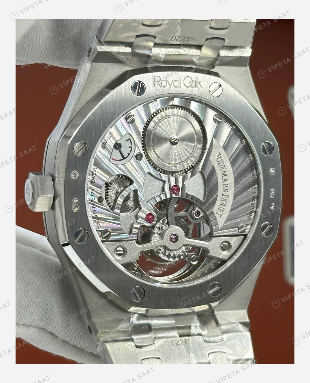 Audemars Piguet Royal Oak Mavi Tourbillon Çelik Parlak Super Clone ETA Eta Saat detay 4
