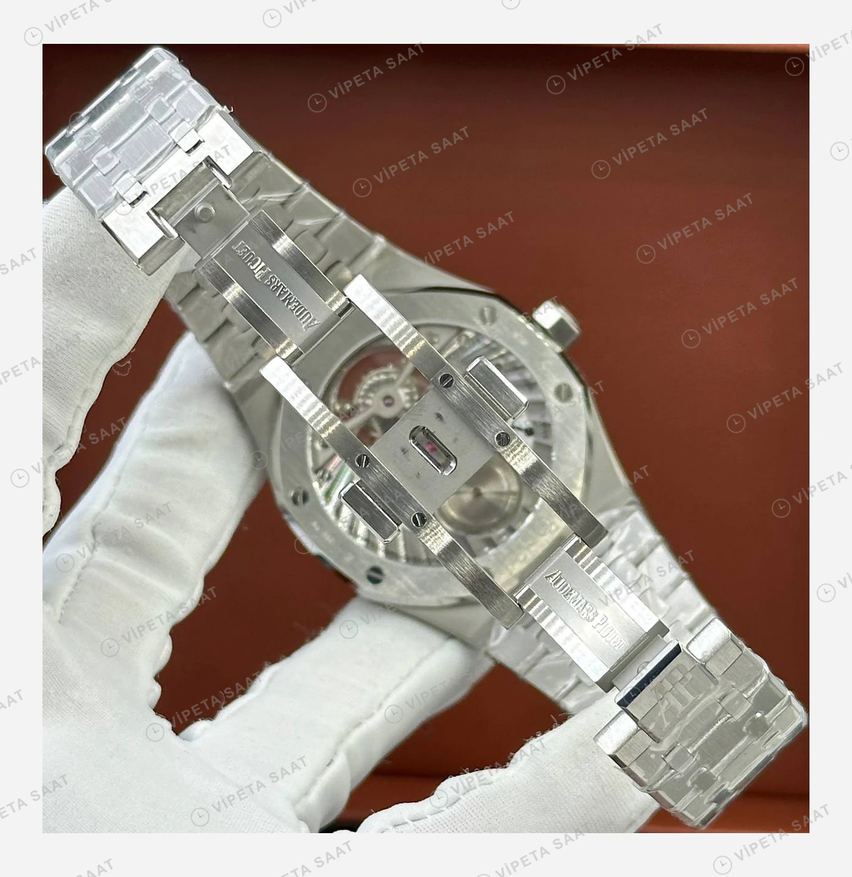 Audemars Piguet Royal Oak Mavi Tourbillon Çelik Parlak Super Clone ETA Eta Saat detay 5