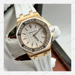 Audemars Piguet Royal Oak Offshore Beyaz Kadran Pırlanta Bezel Rose Gold Super Clone ETA Eta Saat detay 4