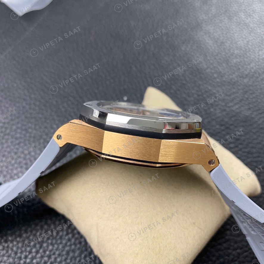 Audemars Piguet Royal Oak Offshore Chronograph Rose Altin Kasa Celik Bezel Gri Kadran Gri Kaucuk Kordon Super Clone Eta Eta Saat detay 7